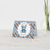 Dank je | Jongens babyshower gehaakte beer Bedankkaart (Voorkant)