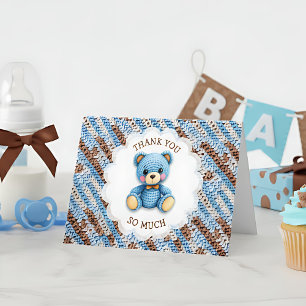 Dank je Jongens babyshower gehaakte beer Bedankkaart
