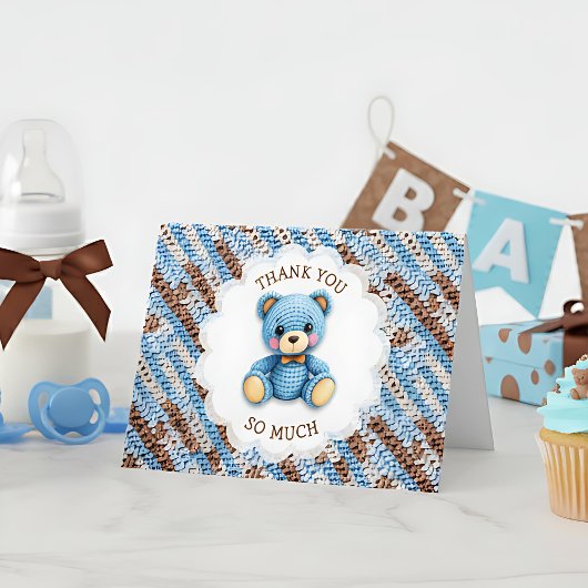 Dank je | Jongens babyshower gehaakte beer Bedankkaart