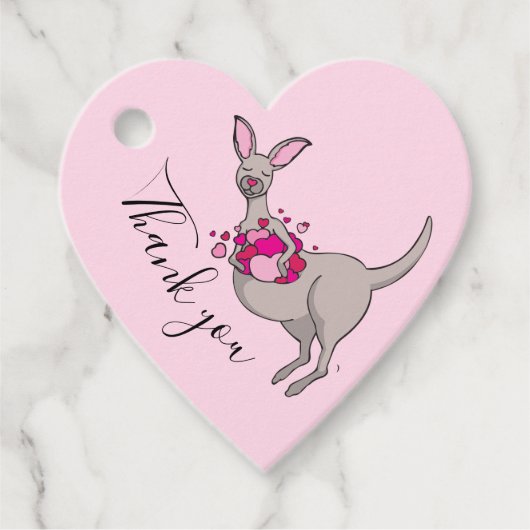 Dank je kangoeroe met harten bedankjes labels (Voorkant)