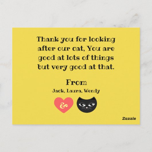 Dank je kattenoppasser briefkaart (Achterkant)