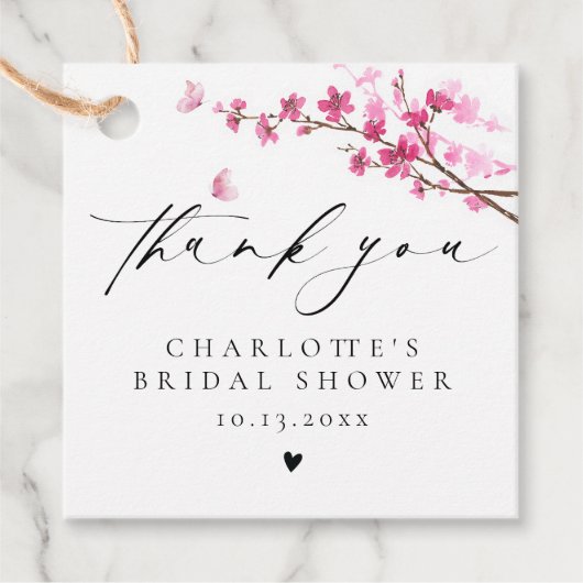 Dank je Kersenbloesem Roze Vlinder Bedankjes Labels (Voorkant)