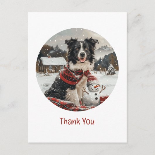Dank je Kerstgrens Collie Hond Sneeuwman Briefkaart (Voorkant)