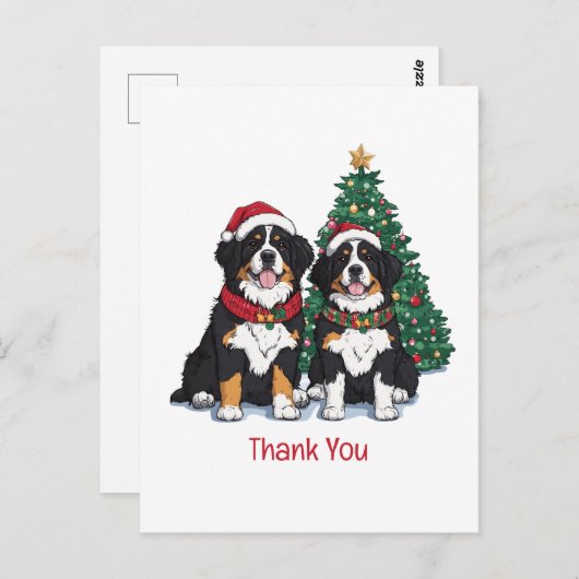Dank je Kerstmis Berner Sennenhonden Briefkaart (Voorkant / Achterkant)