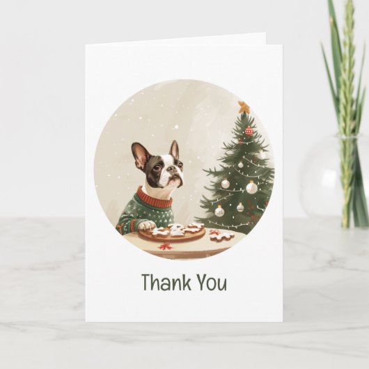 Dank je Kerstmis Boston Terrier Hond Bedankkaart (Voorkant)