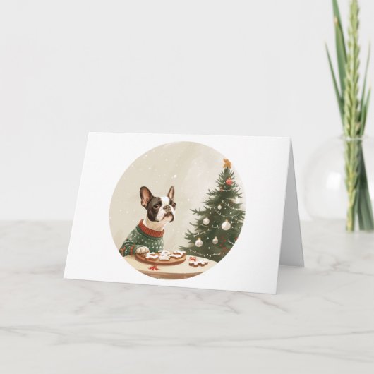 Dank je Kerstmis Boston Terrier Hond Bedankkaart (Voorkant)