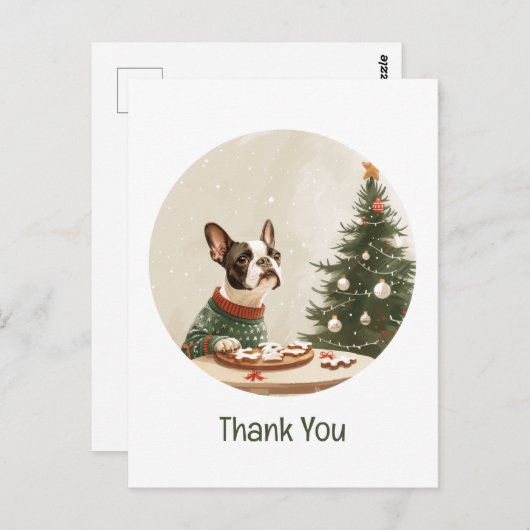Dank je Kerstmis Boston Terrier Hond Briefkaart (Voorkant / Achterkant)