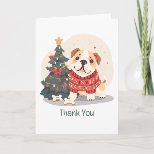 Dank je Kerstmis Engelse Bulldog Bedankkaart (Voorkant)