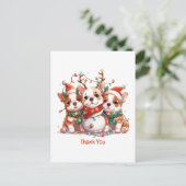 Dank je Kerstmis Engelse Bulldog Rendier Kerstman Briefkaart (Staand voorkant)