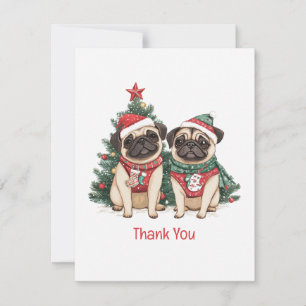 Dank je Kerstmis Pug Honden Bedankkaart