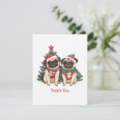 Dank je Kerstmis Pug Honden Bedankkaart (Staand voorkant)