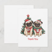 Dank je Kerstmis Pug Honden Bedankkaart (Voorkant / Achterkant)