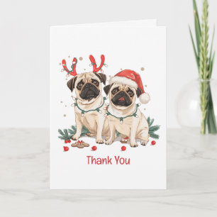 Dank je Kerstmis Pugs Honden Bedankkaart