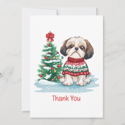 Dank je Kerstmis Shih Tzu Hond Bedankkaart (Voorkant)