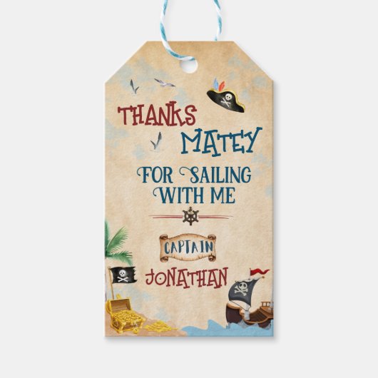 Dank je Kinder piratenpartij Baby-verjaardag Cadeaulabel (Voorkant)