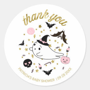 Dank je kleine Boo Halloween Meisje Baby Shower Ronde Sticker