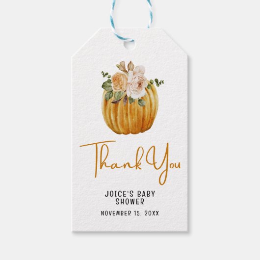 Dank je kleine pompoen Herfst Baby shower Cadeaulabel (Voorkant)