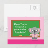 Dank je, Koala Beer, Leraar Waardering Briefkaart (Voorkant / Achterkant)