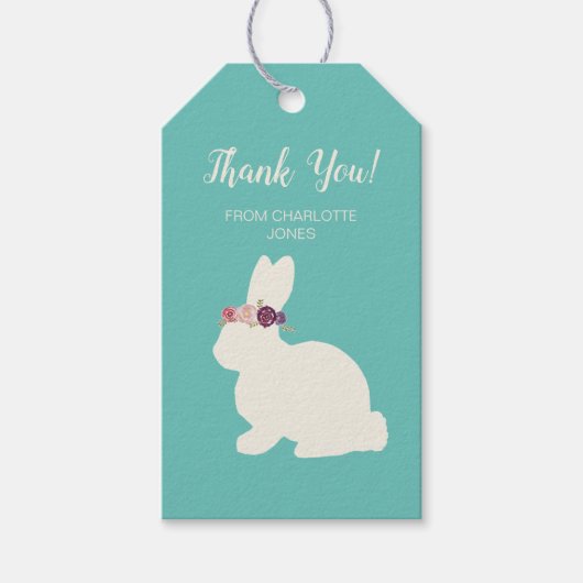 Dank je Konijn met Bloemen Hoofdband Schilderij Cadeaulabel (Voorkant)