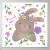 Dank je: Konijn met Bloemen Poster (Voorkant)