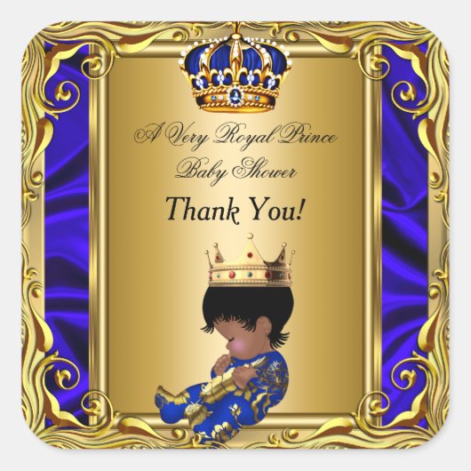 Dank je Koninklijke Prins Blauwe Baby Shower Konin Vierkante Sticker (Voorkant)