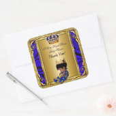 Dank je Koninklijke Prins Blauwe Baby Shower Konin Vierkante Sticker (Envelop)