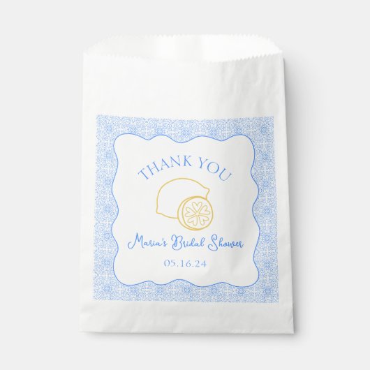 Dank je Lemon Blue Tegels Aangepaste Bruidsdouche Bedankzakje (Voorkant)