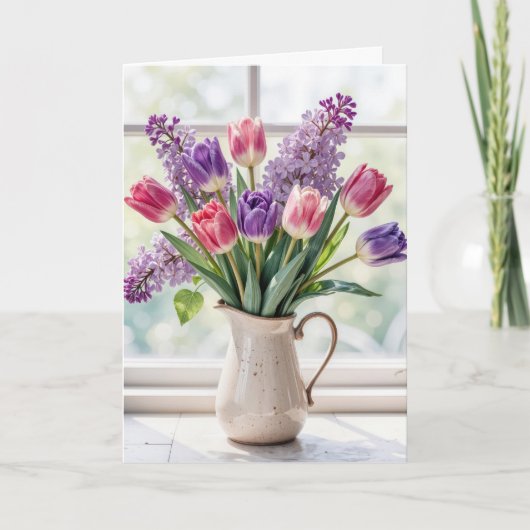 Dank je lente Sering en Tulp Boeket Kaart (Voorkant)