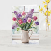 Dank je lente Sering en Tulp Boeket Kaart (Gele Bloem)