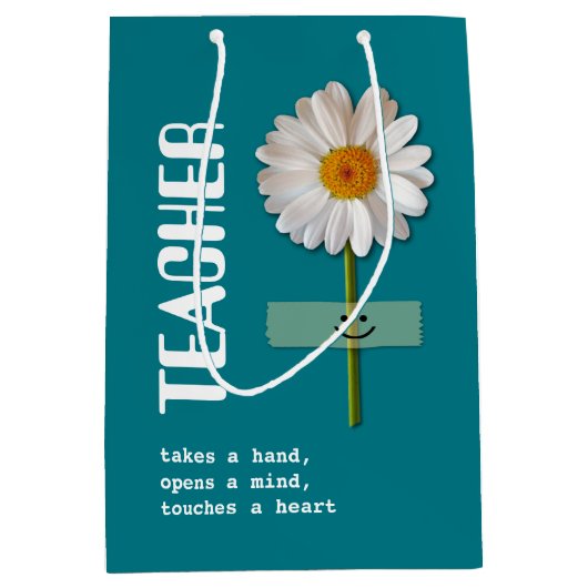 Dank je, leraar. Aangepaste naam glimlachen Daisy Medium Cadeauzakje (Voorkant)