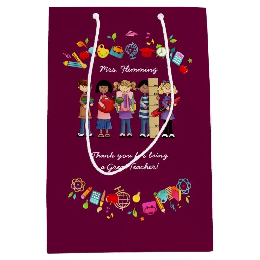 Dank je, leraar. Aangepaste naam Medium Cadeauzakje (Voorkant)