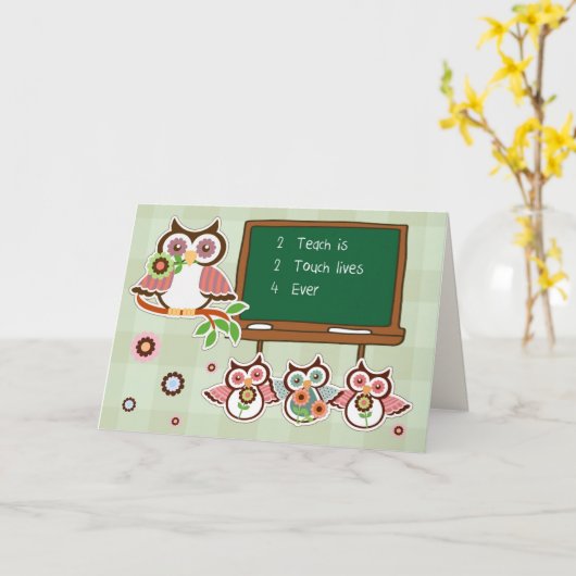 Dank je, leraar. Funny Owls Kaarten (Gele Bloem)