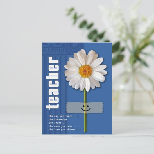 Dank je leraar. Lachende Daisy Briefkaart (Staand voorkant)