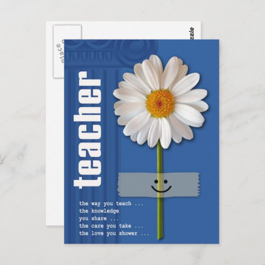 Dank je leraar. Lachende Daisy Briefkaart (Voorkant / Achterkant)