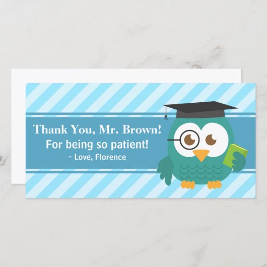 Dank je leraar, leraar Owl, geduld Bedankkaart (Voorkant / Achterkant)