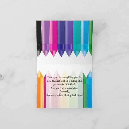 Dank je leraar, Rainbow Crayons Bedankkaart (Binnen)