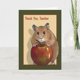 Dank je, leraar: Schattigee hamster met rode appel Bedankkaart