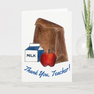 Dank je, leraar! School Bag Lunch Milk Apple Bedankkaart