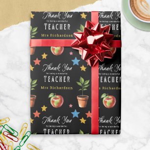 Dank Je Leraar Schoolbord Appel Persoonlijk Cadeaupapier