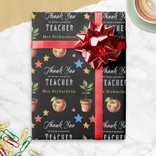 Dank Je Leraar Schoolbord Appel Persoonlijk Cadeaupapier