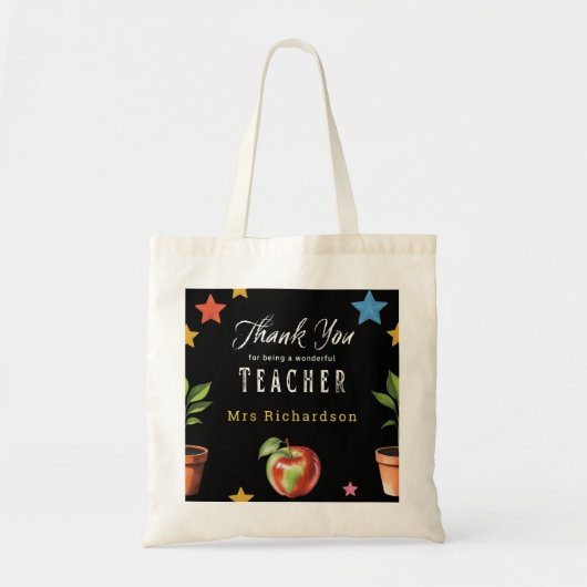 Dank Je Leraar Schoolbord Appel Persoonlijk Tote Bag (Voorkant)