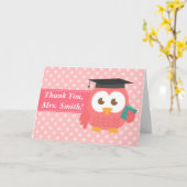 Dank je, leraar, uil leraar, roze polka stippen kaart (Gele Bloem)