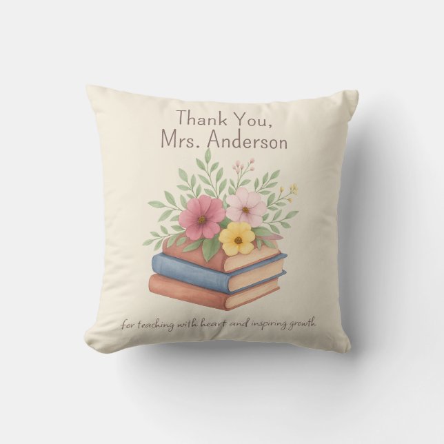Dank je leraar - Waterverf Boeken & Bloemen - Kussen (Voorkant)