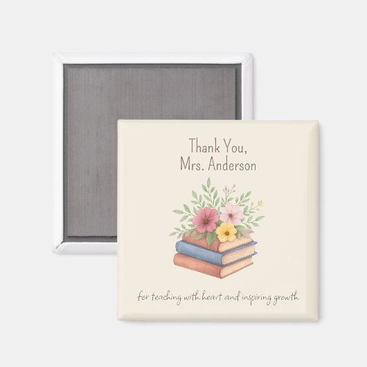 Dank je leraar - Waterverf Boeken & Bloemen - Magneet (Voorkant / Achterkant)