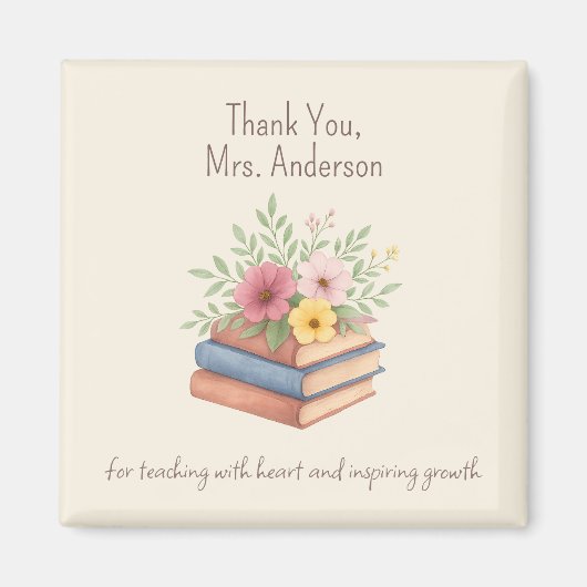 Dank je leraar - Waterverf Boeken & Bloemen - Magneet (Voorkant)