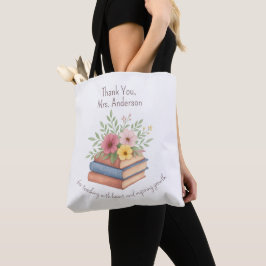 Dank je leraar - Waterverf Boeken & Bloemen - Tote Bag