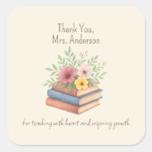 Dank je leraar - Waterverf Boeken & Bloemen - Vierkante Sticker (Voorkant)