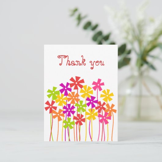 Dank je Leuke roze gele oranje simpele bloemen Briefkaart (Staand voorkant)