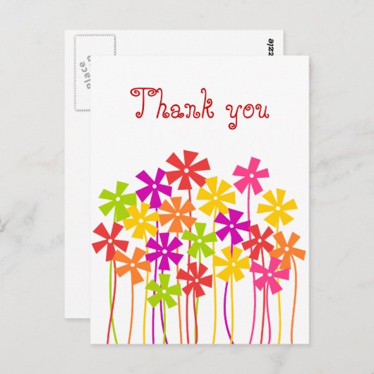 Dank je Leuke roze gele oranje simpele bloemen Briefkaart (Voorkant / Achterkant)