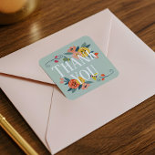 Dank je | Levendige Bloemen Wildbloemen & Honingbi Vierkante Sticker